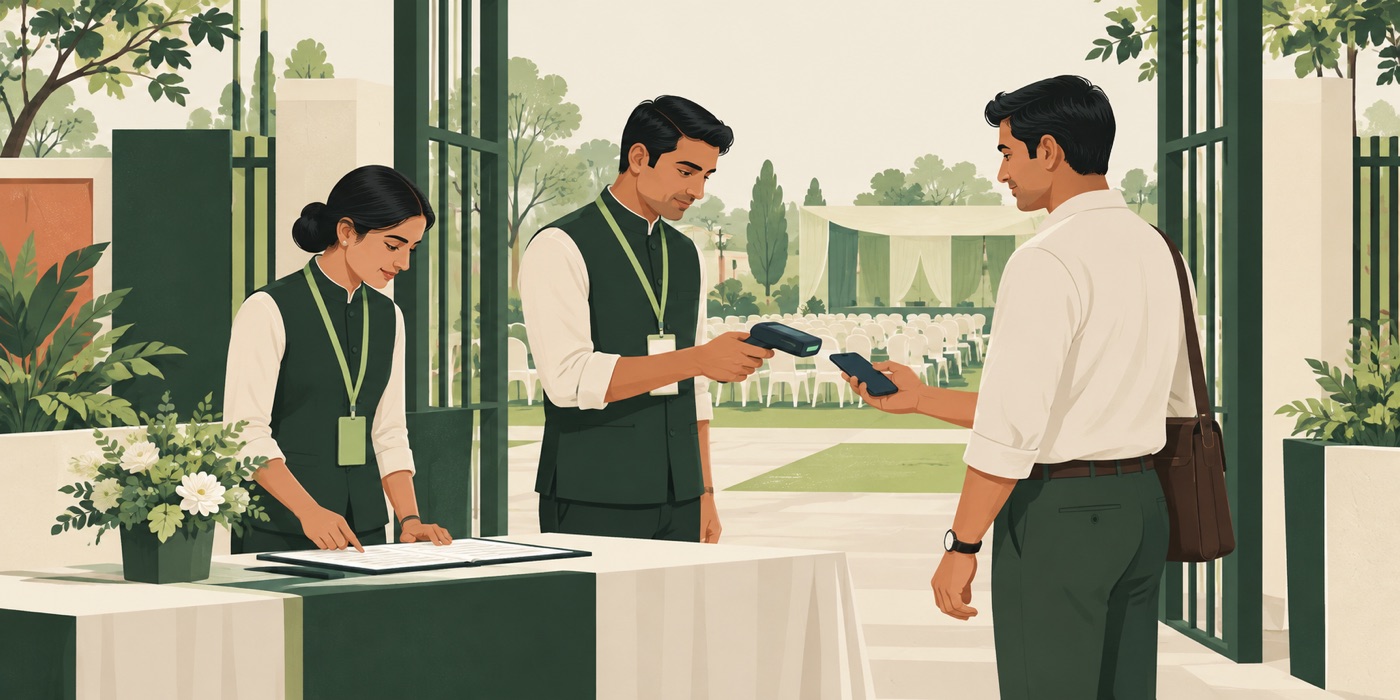 Illustration of an operator checking a pass before entry
