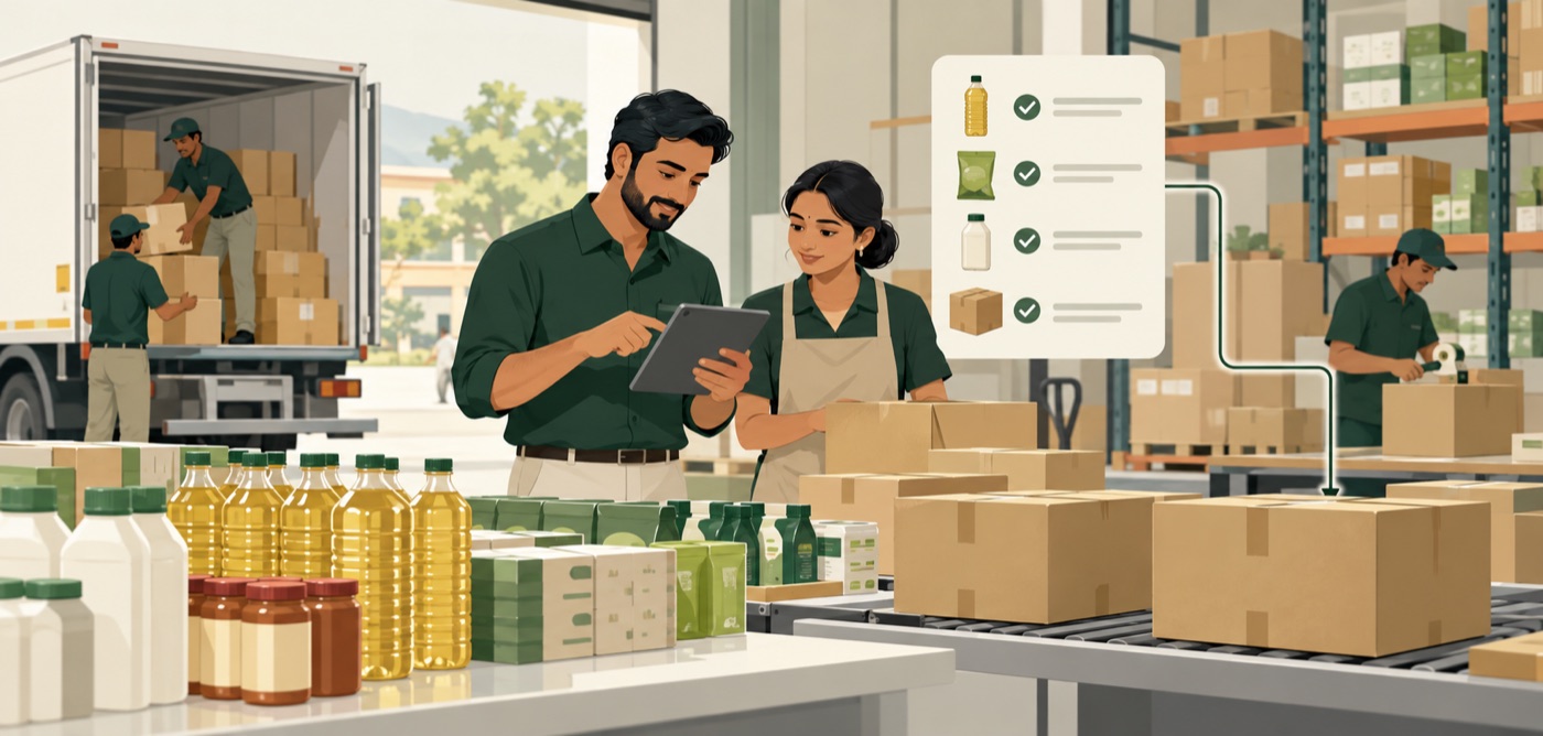 Illustration of a colleague checking packed goods and dispatch records