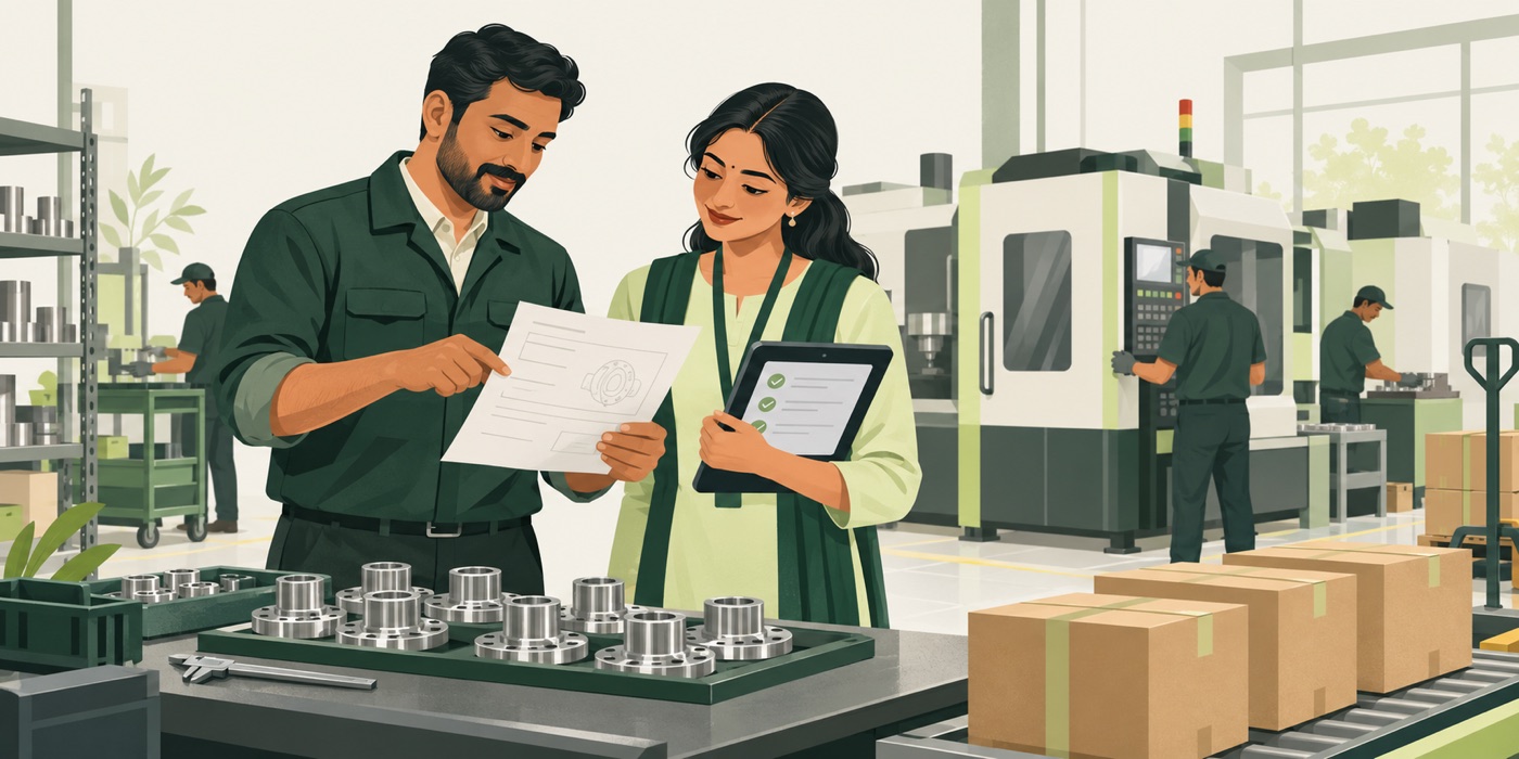 Illustration of a factory planner checking an order before production